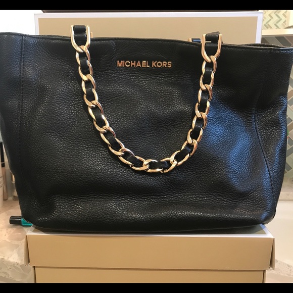 Michael Kors Black Leather Tote Bag - Picture 1 of 8